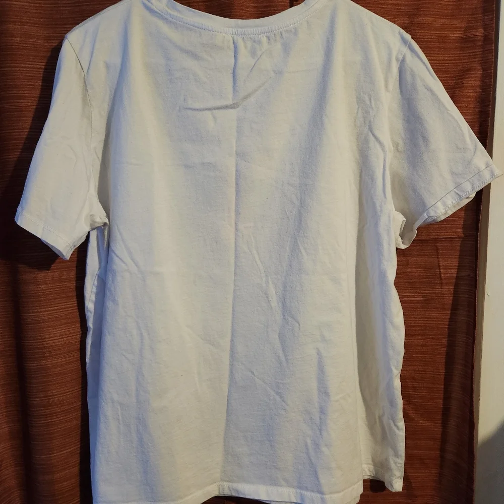 Zara White Tee with Pretty Blue Sequin Fashion Design, Size XL - Picture 5 of 5